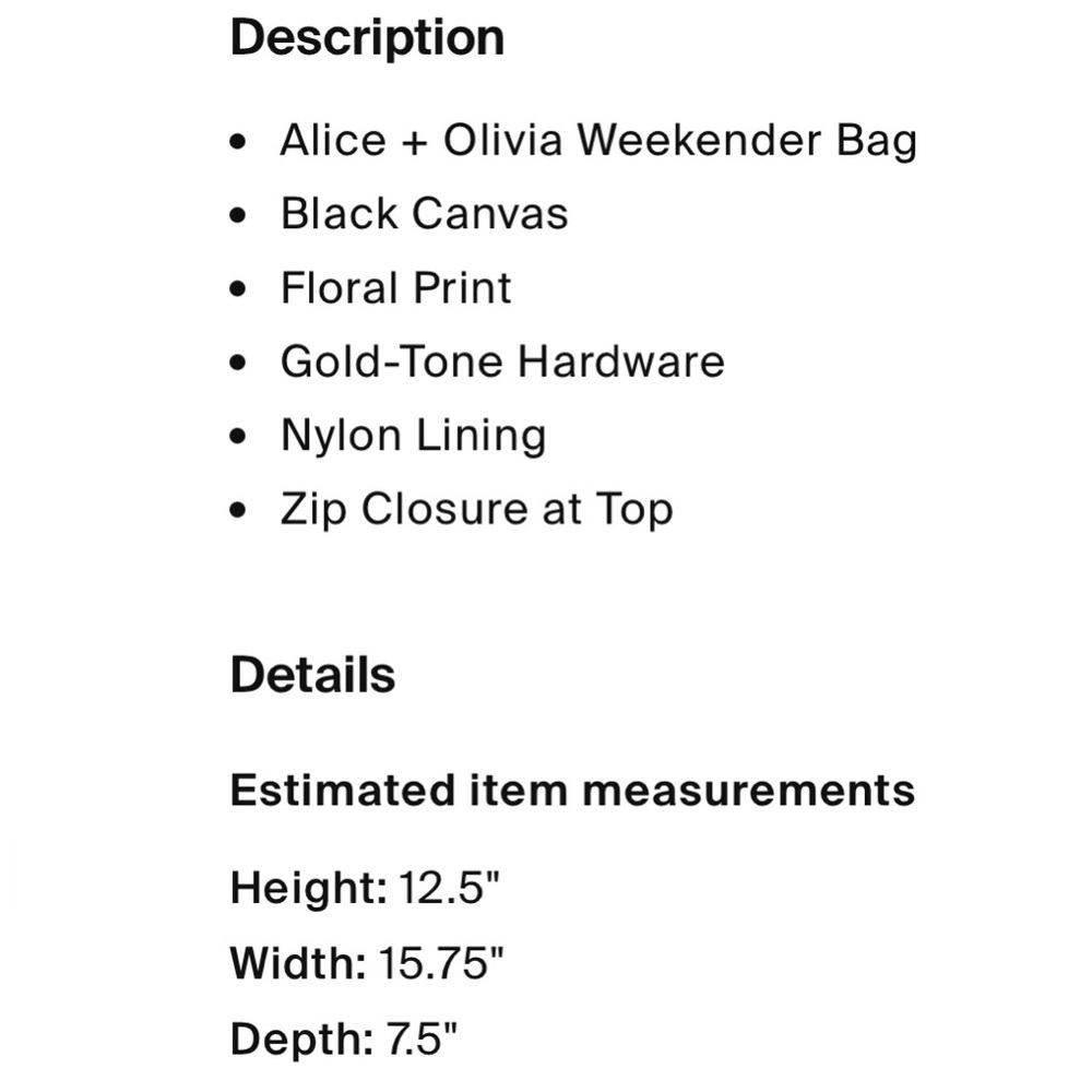 Alice & Olivia Black/Floral Weekender Bag, Canvas, Adjustable Strap, Medium Size - Picture 5 of 15